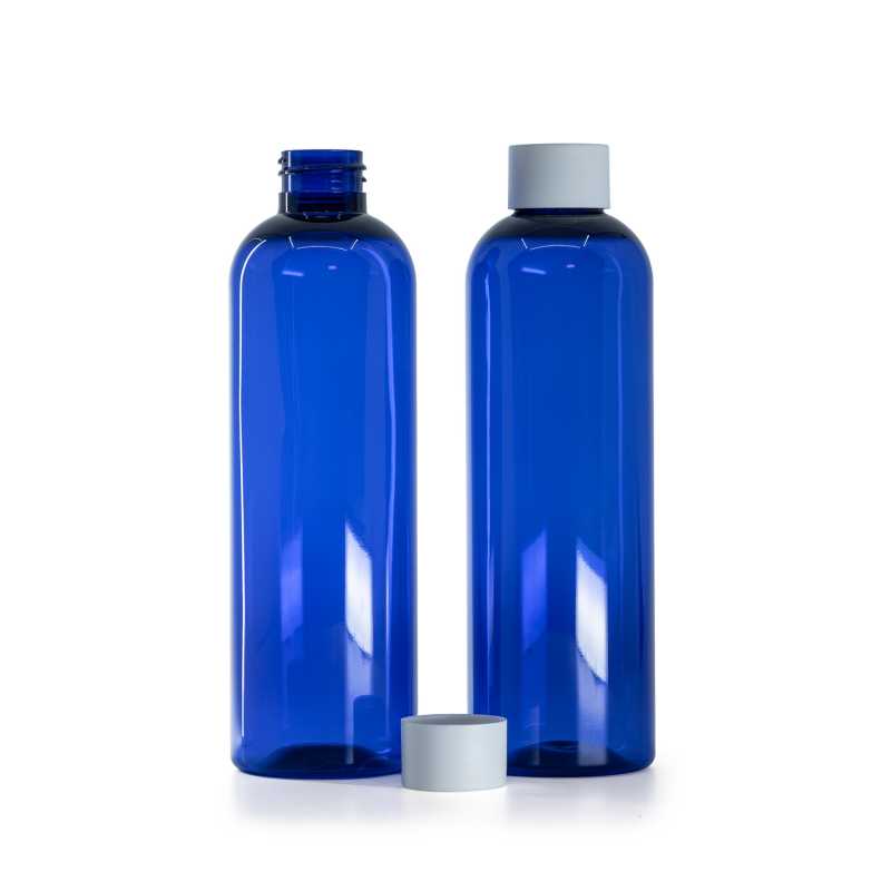 Blue Plastic Bottle, Matte White Cap, 250 ml