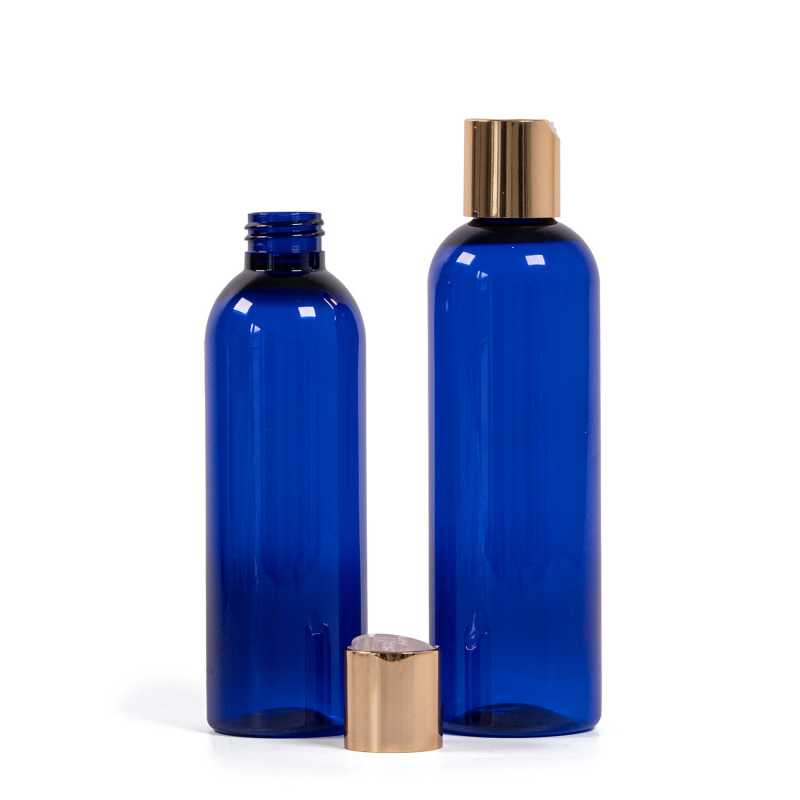 Blue Plastic Bottle, Golden Flip Top, 200 ml