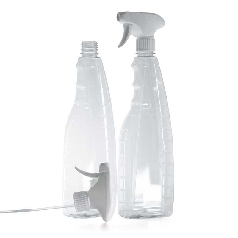 Transparent Detergent Plastic Bottle, White Trigger Sprayer, 1000 ml
