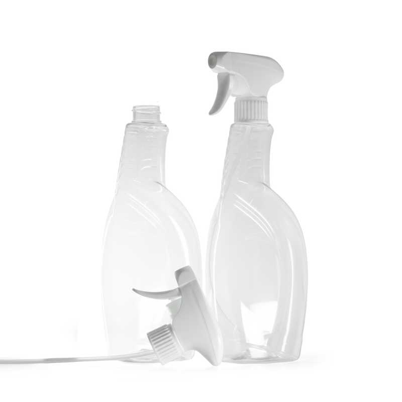 Transparent Detergent Plastic Bottle, White Trigger Sprayer, 750 ml