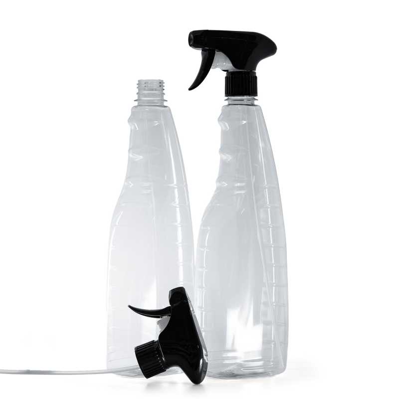 Transparent Detergent Plastic Bottle, Black Trigger Sprayer, 1000 ml