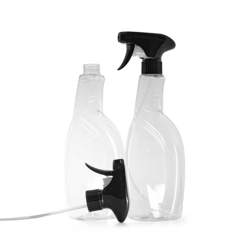 Transparent Detergent Plastic Bottle, Black Trigger Sprayer, 750 ml