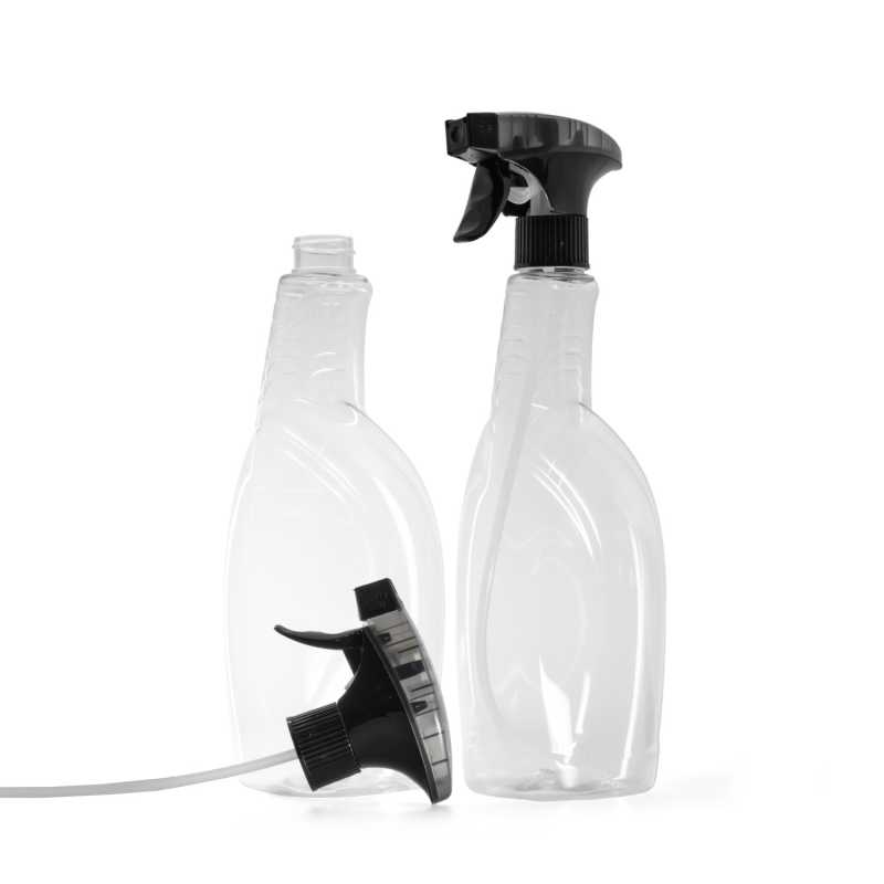 Transparent Detergent Plastic Bottle, Black Trigger Foaming Sprayer, 750 ml