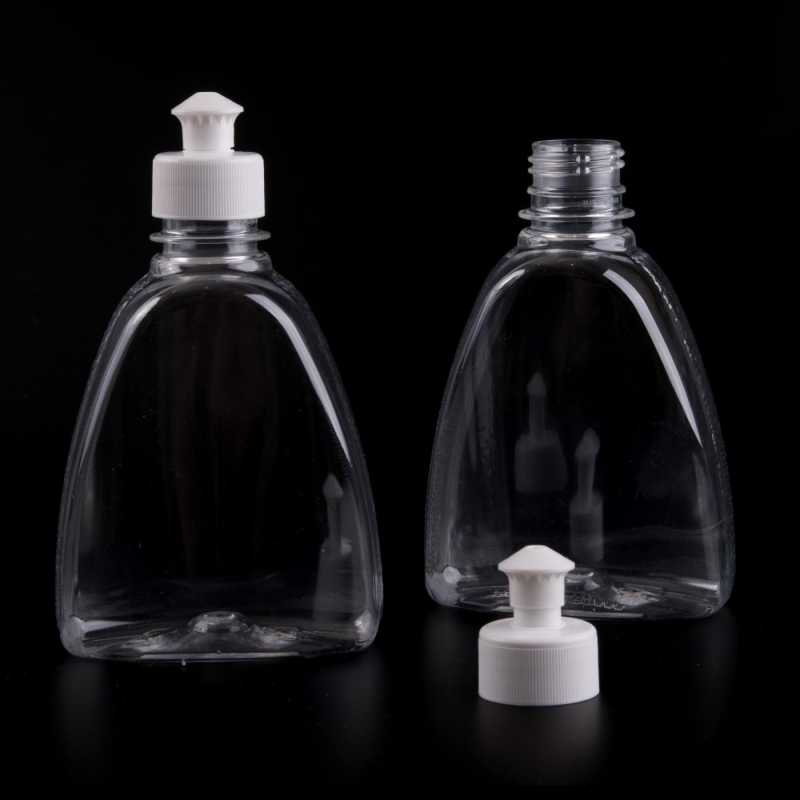 II. CLASS - bottles may have slight scratches on the surface.
Flat clear plastic bottle, ideal for storing a variety of liquids and gels, cleaning products, li