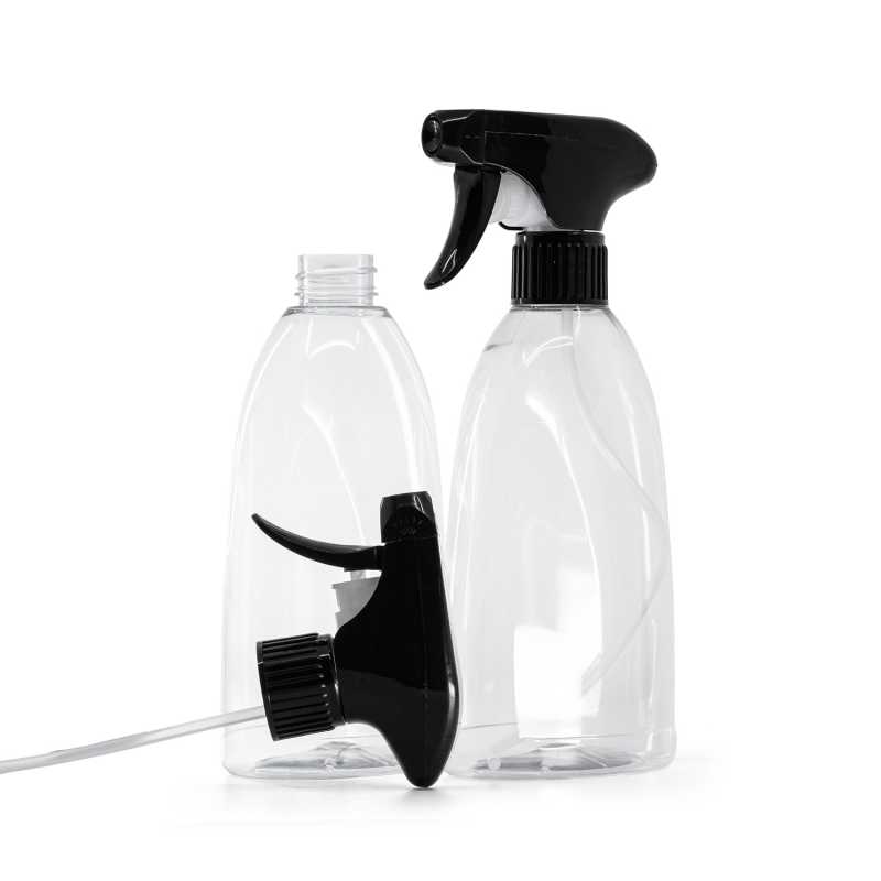Clear Plastic Soap Bottle, Black Trigger Sprayer, 500 ml