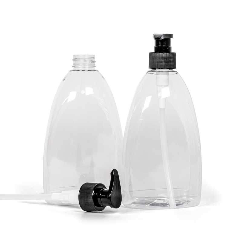 Clear Plastic Bottle, Black Pump, 500 ml, Lotion Black Plastic Pump