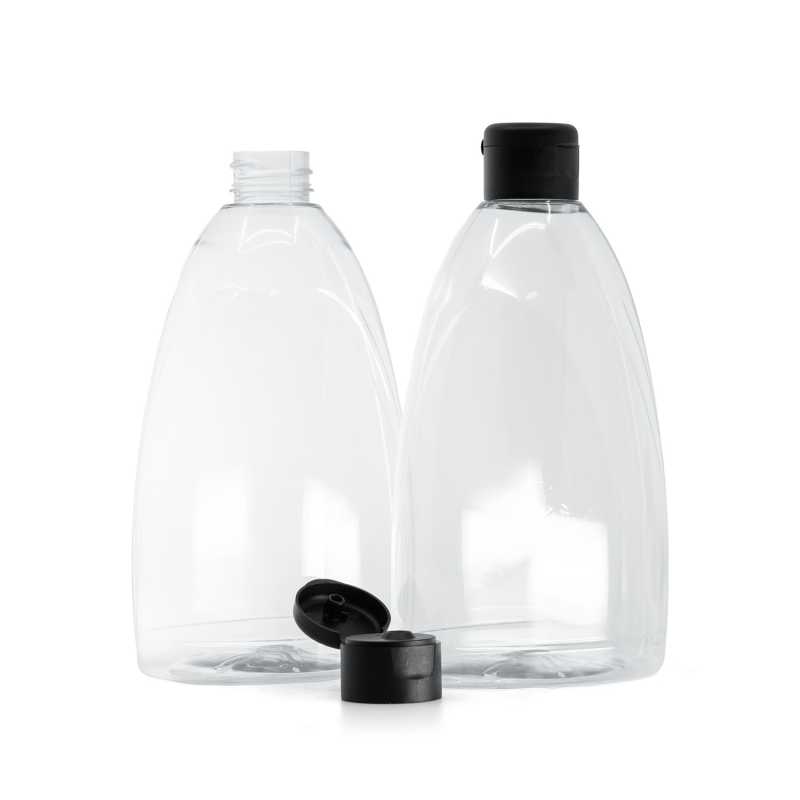 Clear Plastic Soap Bottle, 28/410 Matte Black Flip-Top, 500 ml