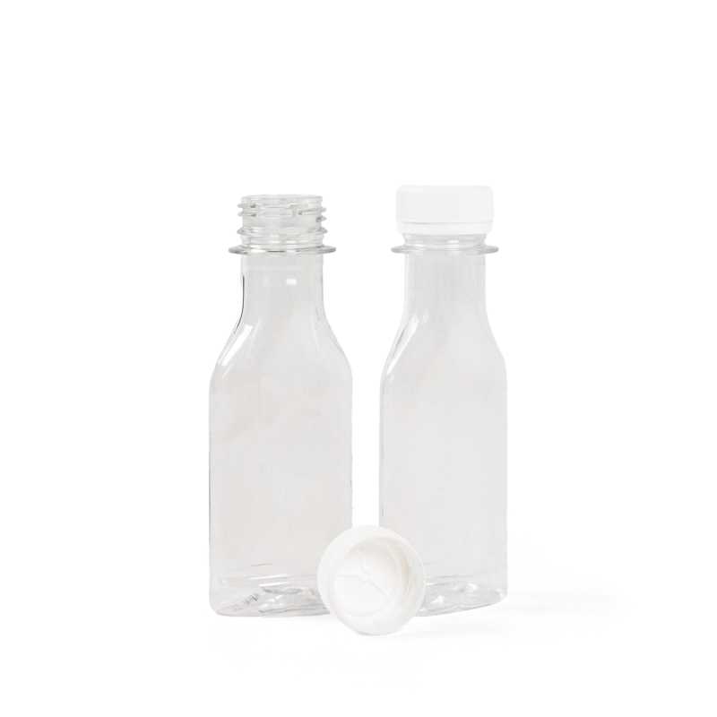 Clear Flat Plastic Bottle, White Cap, 50 ml