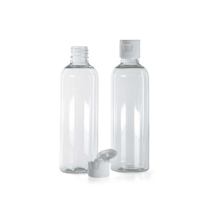 Clear Plastic Bottle, White Flip Top Cap, 18/410, 100 ml