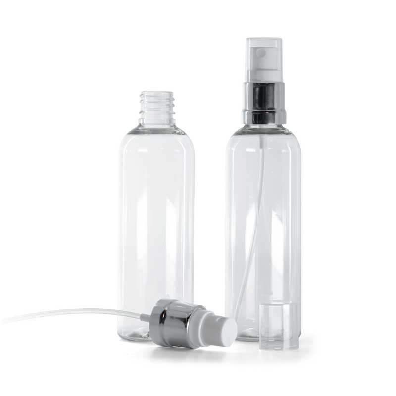 Clear Plastic Bottle, Silver White Spray, 100 ml