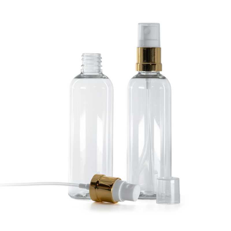 Clear Plastic Bottle, Gold White Spray, 100 ml