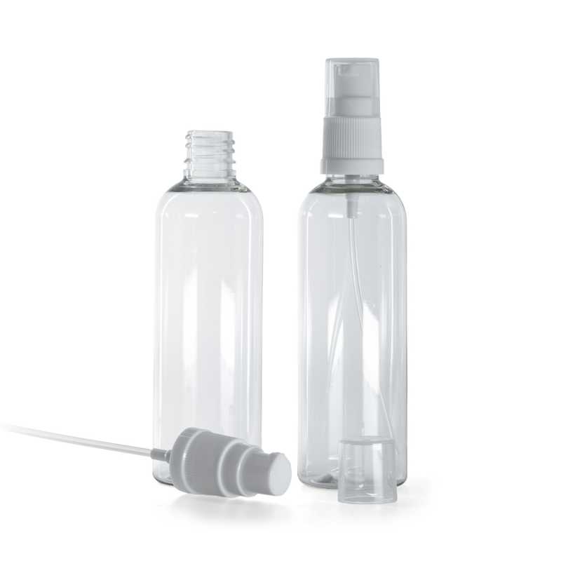 Clear Plastic Bottle, White Lotion Pump, 100 ml