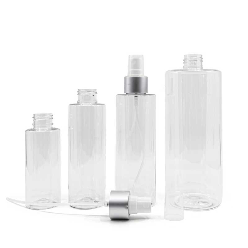 Clear Plastic Bottle, White Spray With Matte Silver Collar, 500 ml