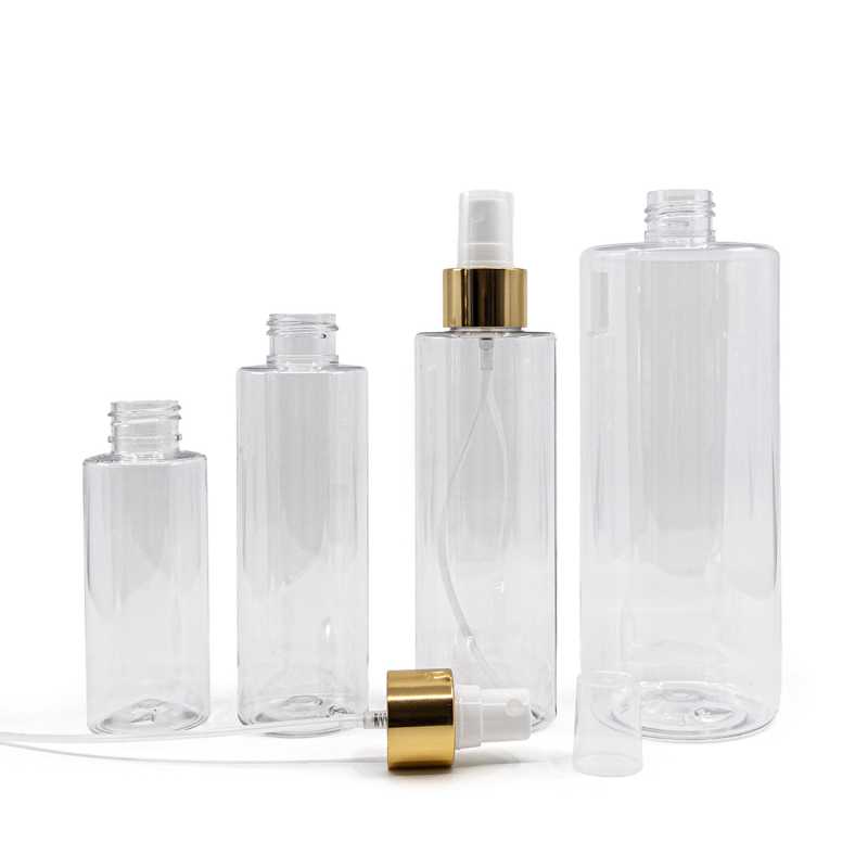 Clear Plastic Bottle, White Spray With Glossy Gold Collar, 150 ml