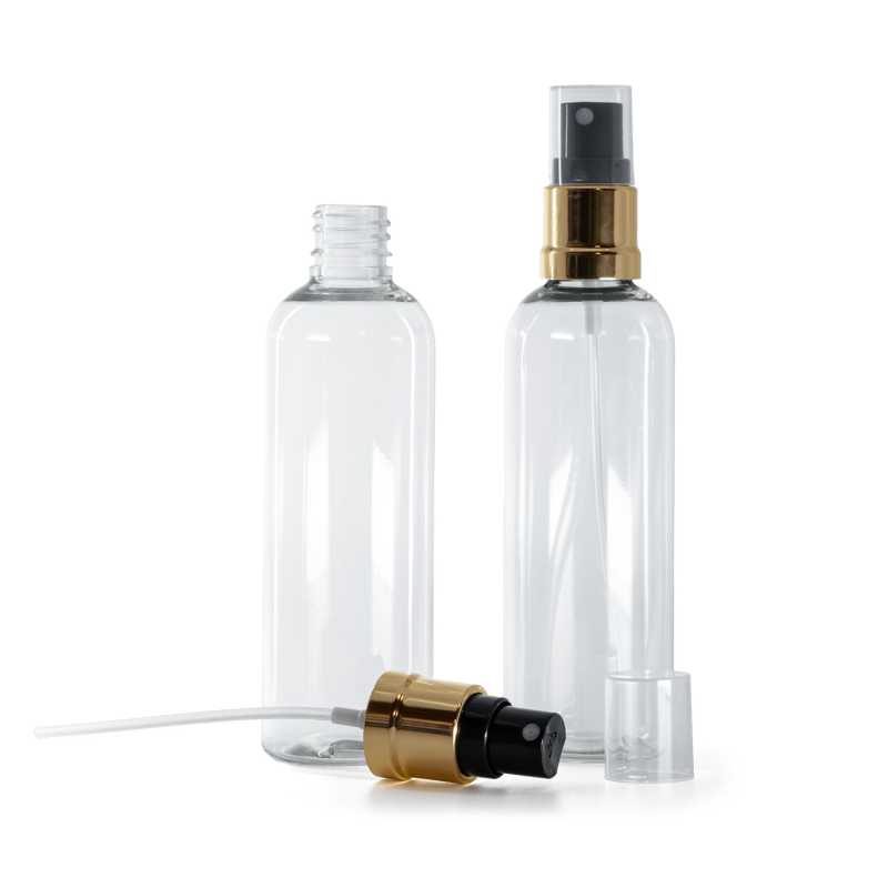 Clear Plastic Bottle, Gold Black Spray, 100 ml