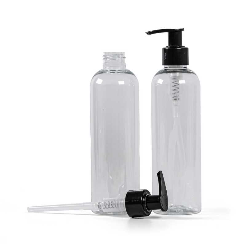 Clear Plastic Bottle, Black Pump, 250 ml