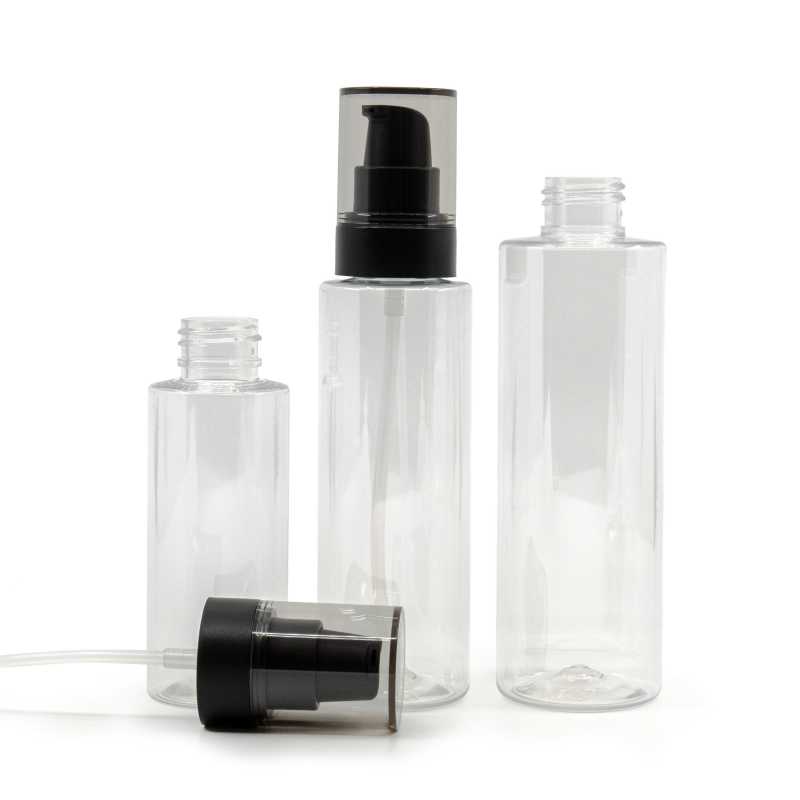 Transparent plastic bottle, ideal for storing a variety of liquids, oils, lotions, etc. It is semi-rigid, but can be squeezed.
Material: PET
Volume: 100 ml, t