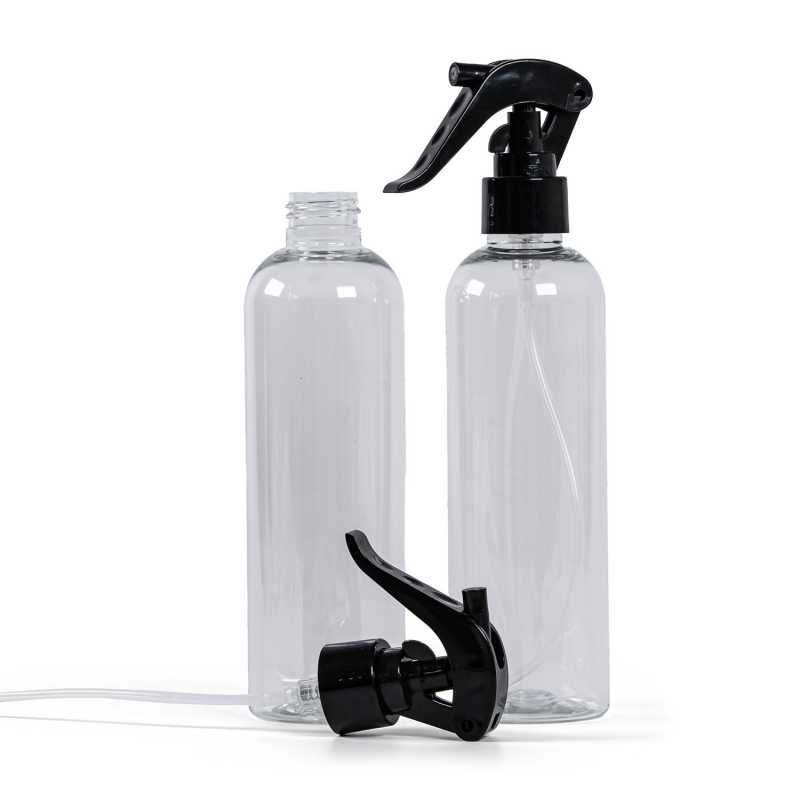 Clear Plastic Bottle, Black Trigger Spray, 250 ml