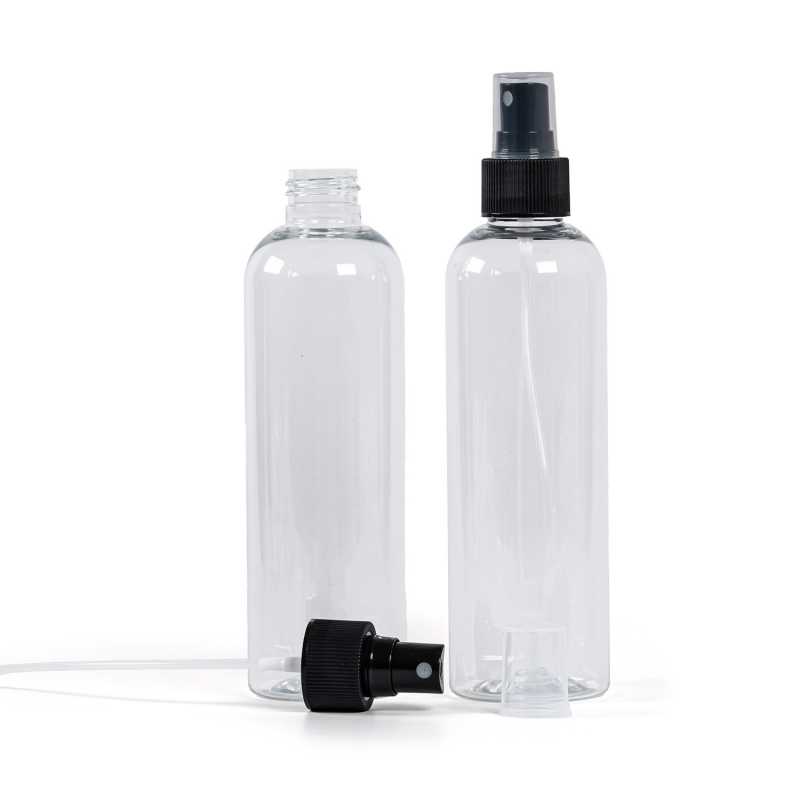 Clear Plastic Bottle, Black Spray, 250 ml