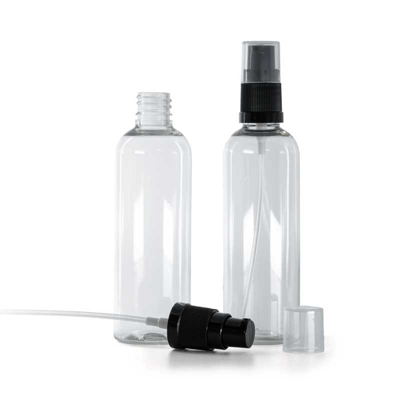 Clear Plastic Bottle, Black Lotion Pump, 100 ml