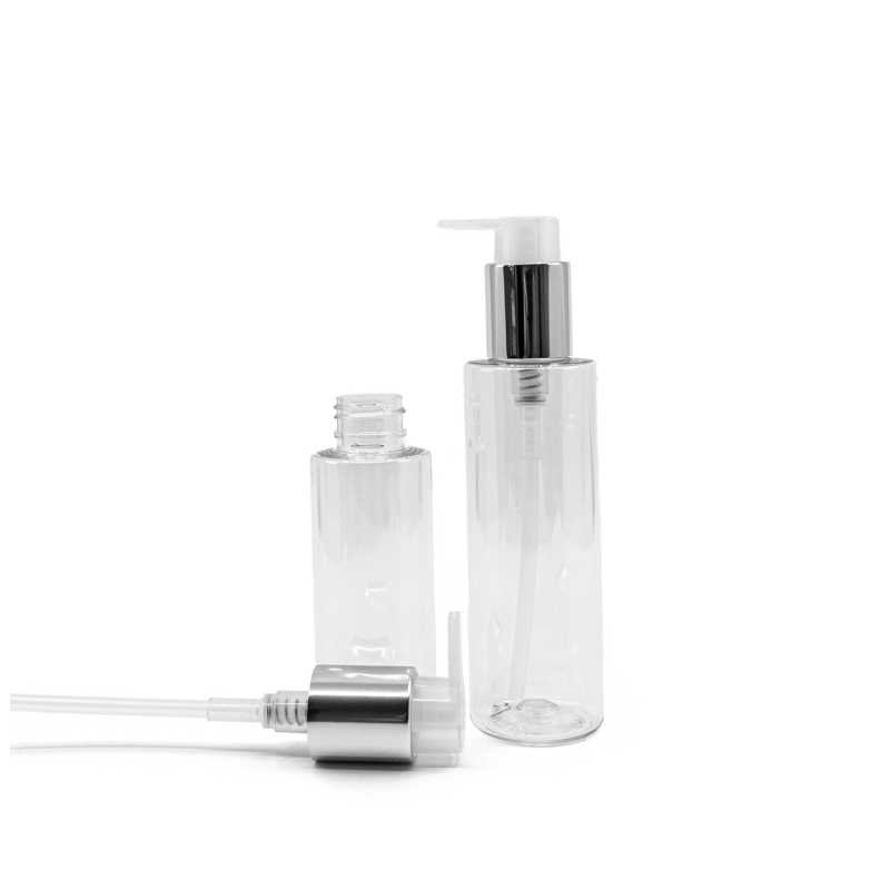 Transparent plastic bottle, ideal for storing a variety of liquids, oils, lotions, etc. It is semi-rigid, but can be squeezed.
Material: PET
Volume: 100 ml, t