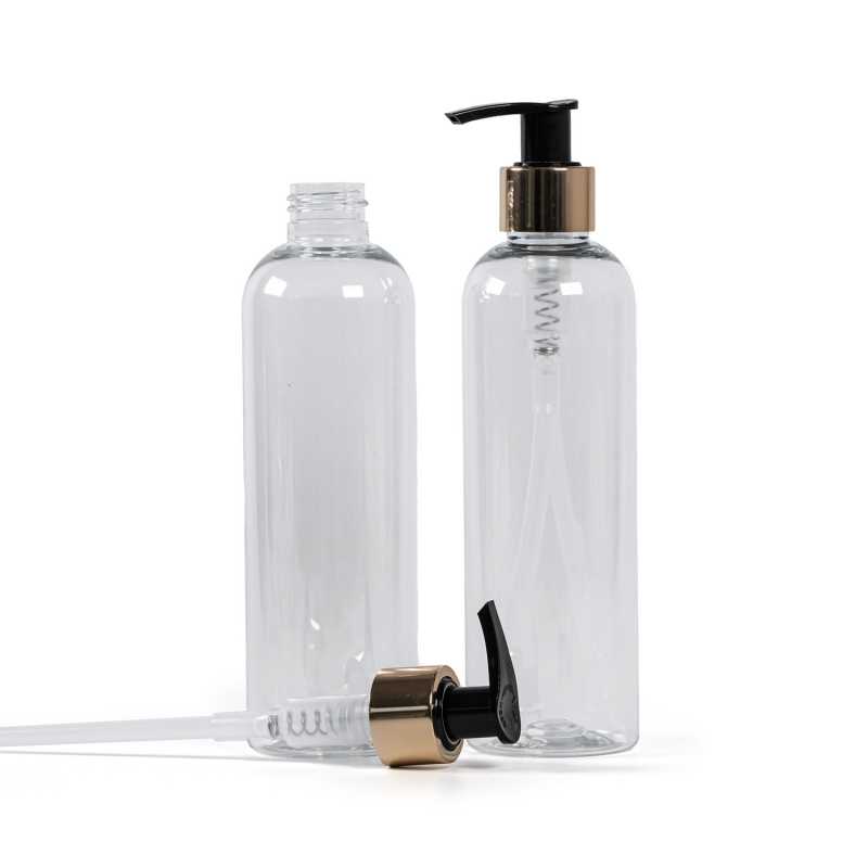 Clear Plastic Bottle 250 ml, Golden Pump