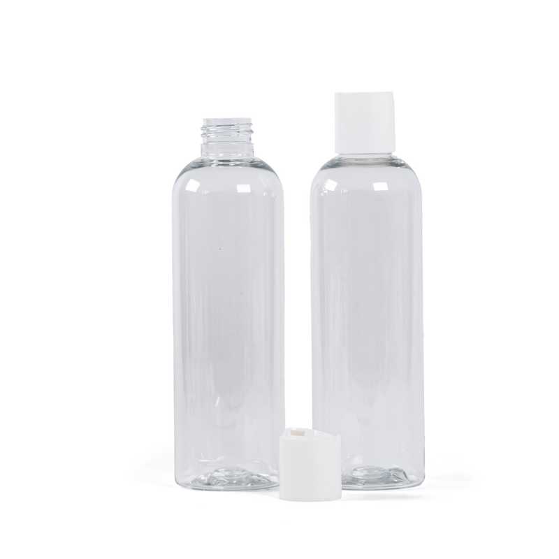 Clear Plastic Bottle, White Disc Top, 250 ml