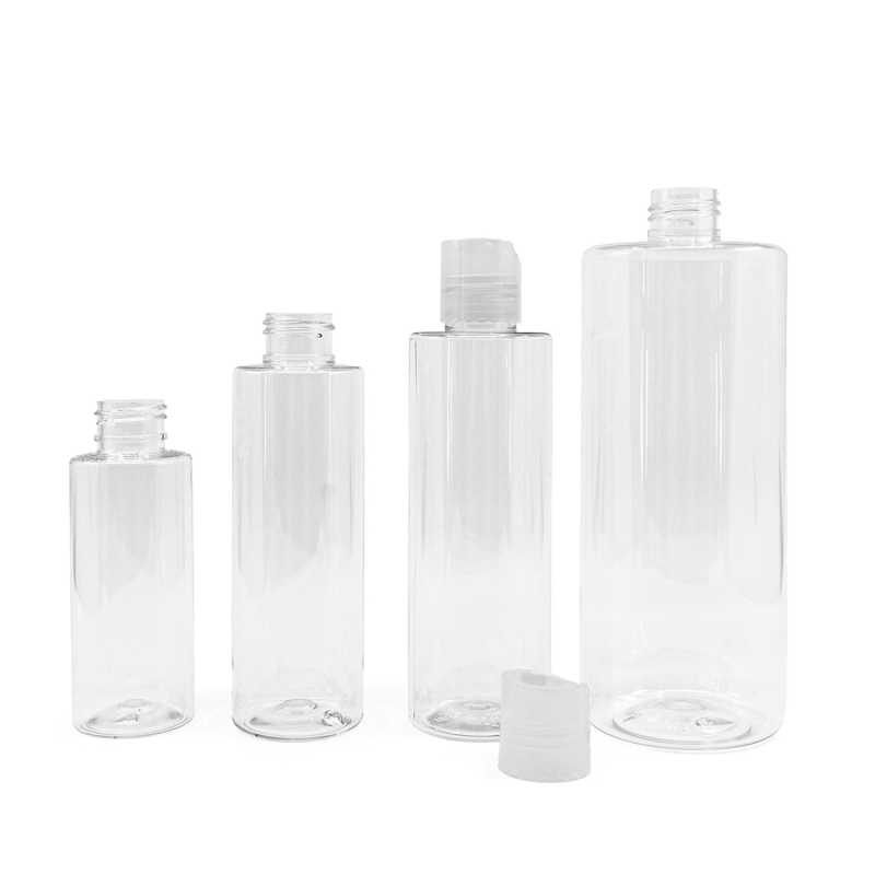 Transparent plastic bottle, ideal for storing a variety of liquids, oils, lotions, etc. It is semi-rigid, but can be squeezed.
Material: PET
Volume: 100 ml, t