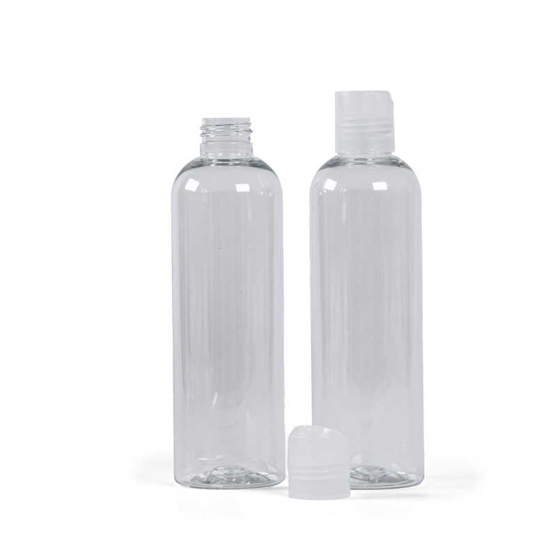 Clear Plastic Bottle, Transparent Disc Top, 250 ml