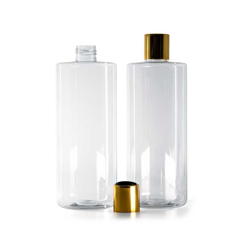 Clear Plastic Bottle, Black Plastic Flip Top With Golden Aluminum Collar, 500 ml