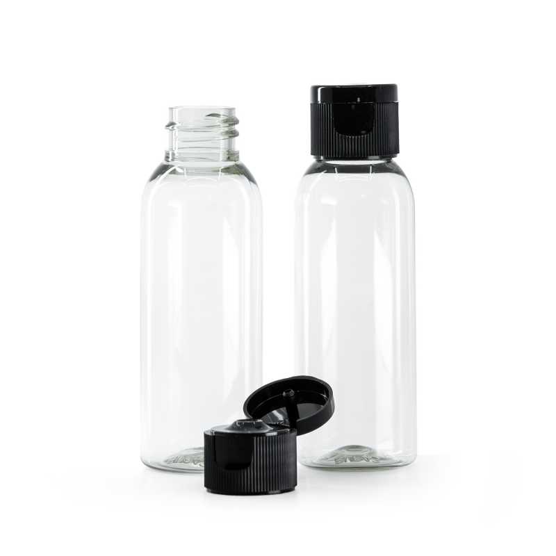 Recycled Plastic Bottle, Black Plastic Flip Top Cap, 50 ml
