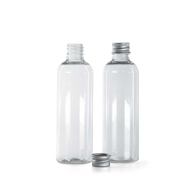 Clear Plastic Bottle, Silver Aluminium Cap, 18/410, 100 ml