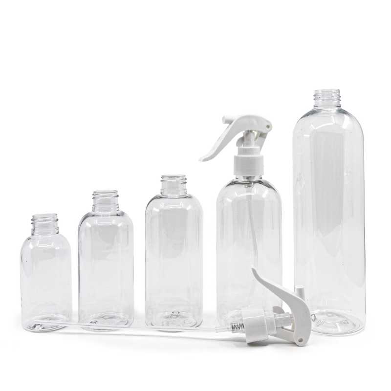 Rounded Clear Plastic Bottle, White Trigger Spray 500 ml