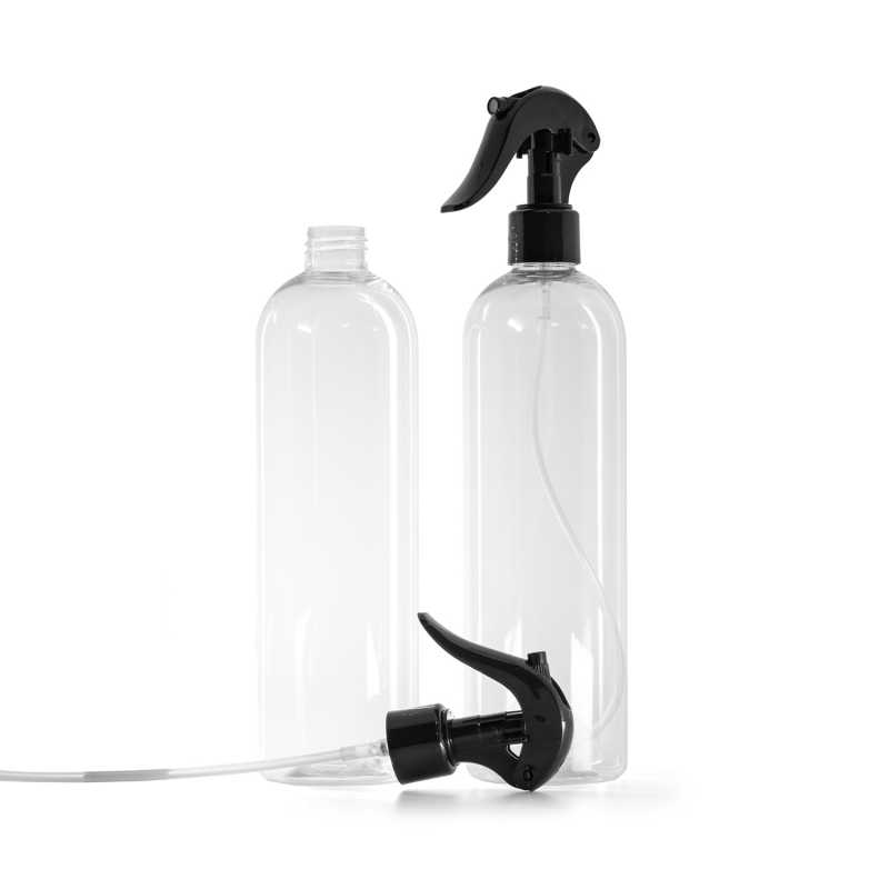 Rounded Clear Plastic Bottle, Black Trigger Spray 500 ml