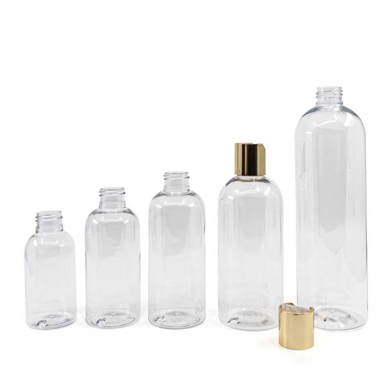 Rounded Clear Plastic Bottle, Golden Disc Top, 500 ml