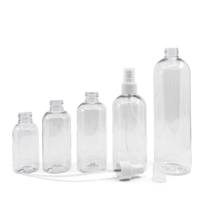 Rounded Clear Plastic Bottle, White Fine Mist Spray, 150 ml