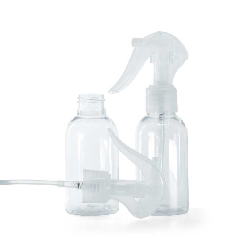 Rounded Clear Plastic Bottle, Mini Trigger Spray, Transparent, 100 ml
