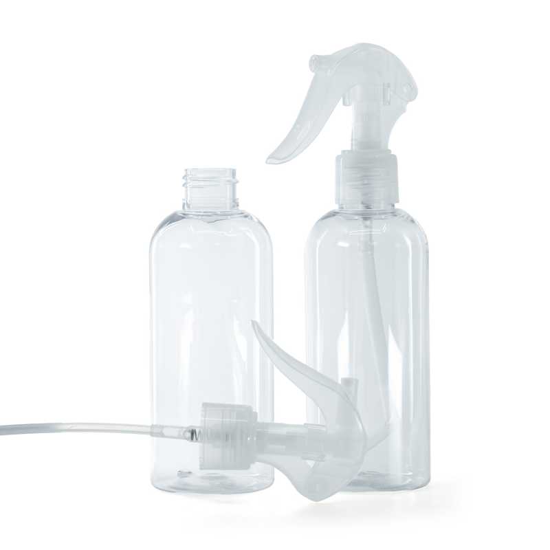 Rounded Clear Plastic Bottle, Mini Trigger Spray, Transparent, 200 ml
