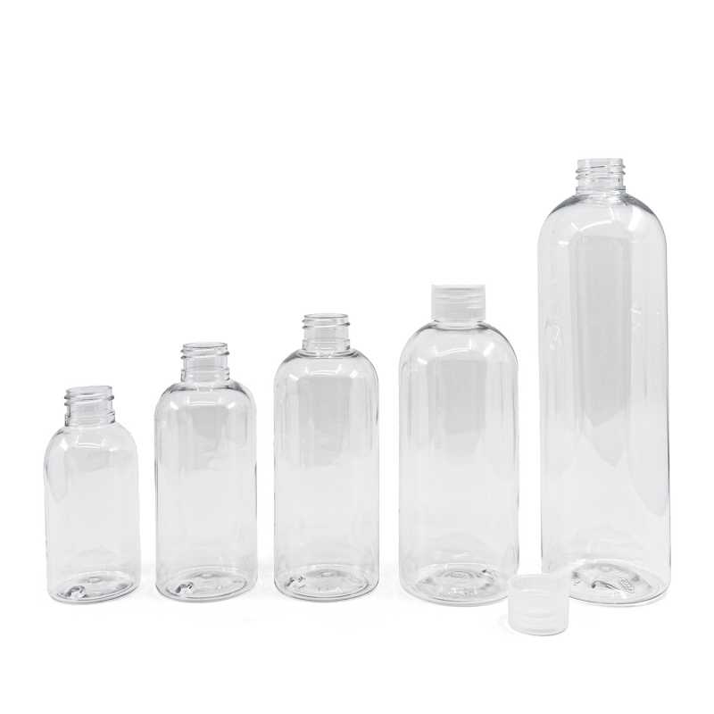 Rounded Clear Plastic Bottle, Transparent Plastic Cap, 150 