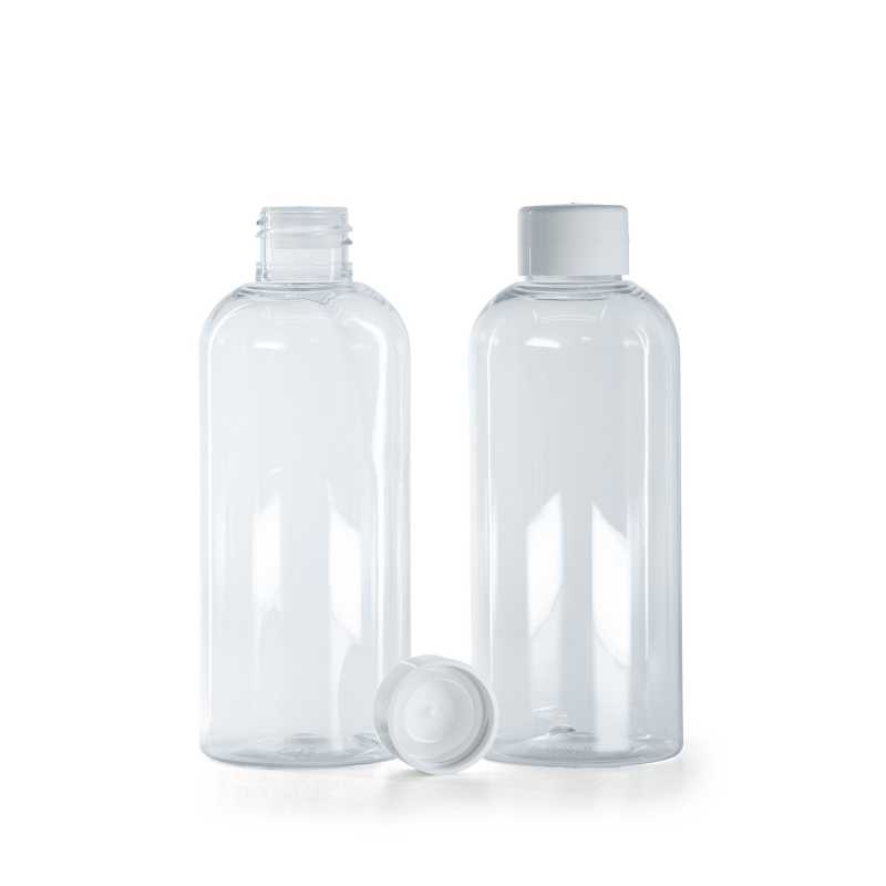 Rounded Clear Plastic Bottle, Smooth White Cap With Reducer, 200 ml