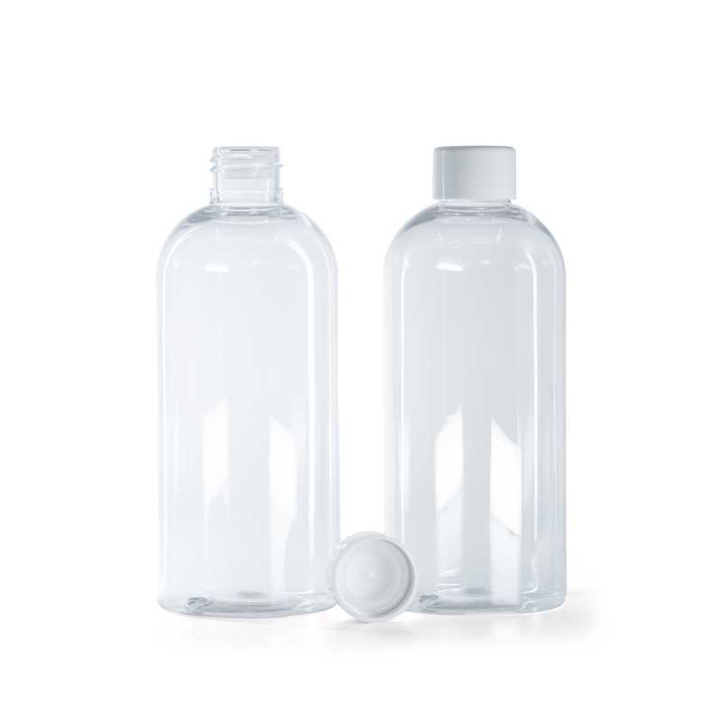 Rounded Clear Plastic Bottle, Smooth White Cap With Reducer, 300 ml