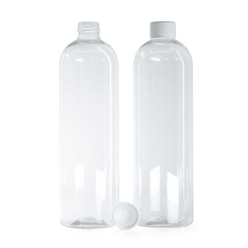 Rounded Clear Plastic Bottle, Smooth White Cap With Reducer, 500 ml