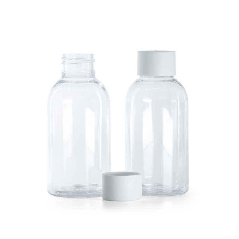 Rounded Clear Plastic Bottle, Matte White Cap, 100 ml