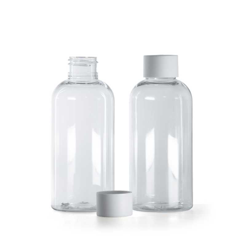 Rounded Clear Plastic Bottle, Matte White Cap, 150 ml