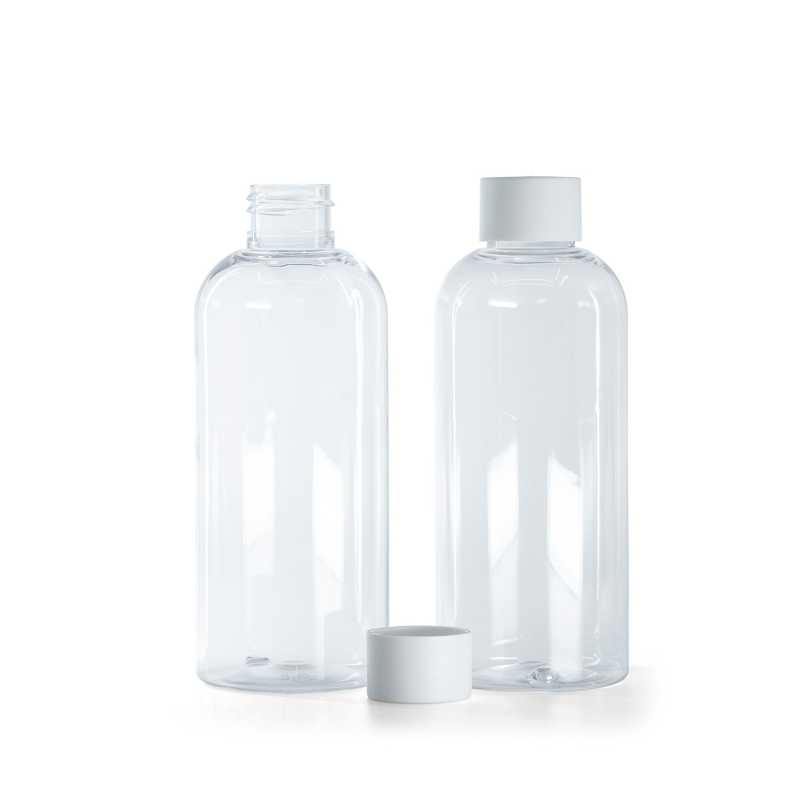 Rounded Clear Plastic Bottle, Matte White Cap, 200 ml