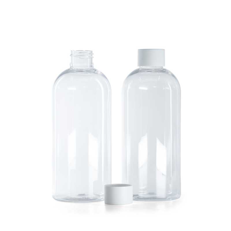 Rounded Clear Plastic Bottle, Matte White Cap, 300 ml