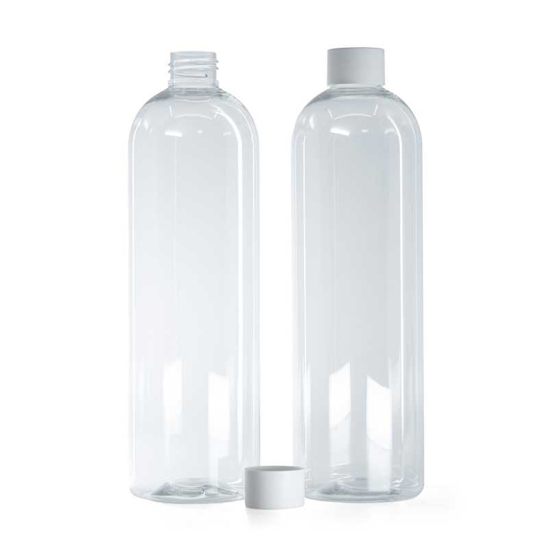Rounded Clear Plastic Bottle, Matte White Cap, 500 ml