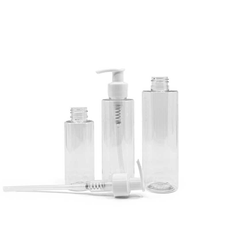 Transparent plastic bottle, ideal for storing a variety of liquids, oils, lotions, etc. It is semi-rigid, but can be squeezed.
Material: PET
Volume: 200 ml, t