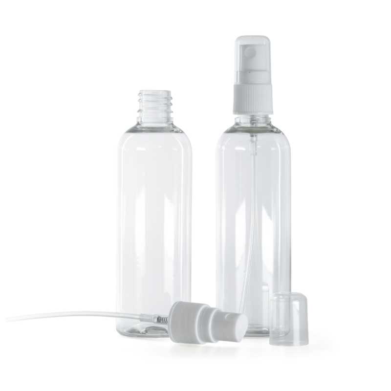 Clear Plastic Bottle with White Spray Pump, 100 ml