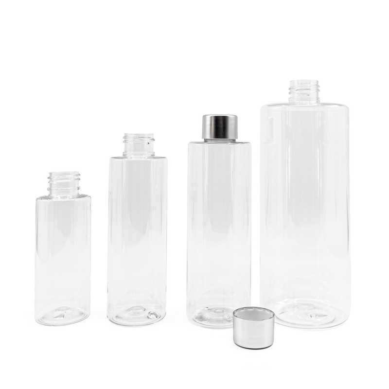 Transparent plastic bottle, ideal for storing a variety of liquids, oils, lotions, etc. It is semi-rigid, but can be squeezed.
Material: PET
Volume: 100 ml, t